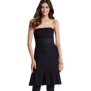 White House Black Market Strapless Black Lace Dress with Ruffles